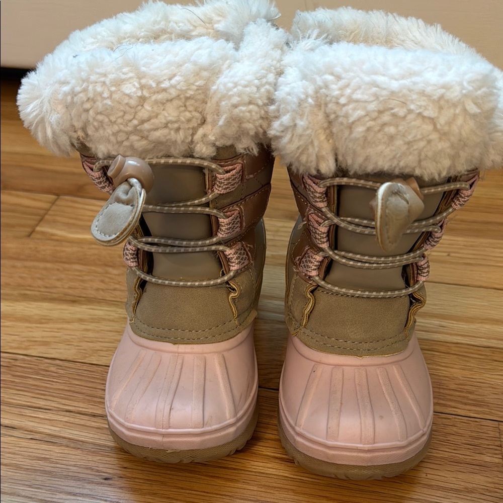 Khombu Pink and Tan Snow Boots (Size 7 toddler)